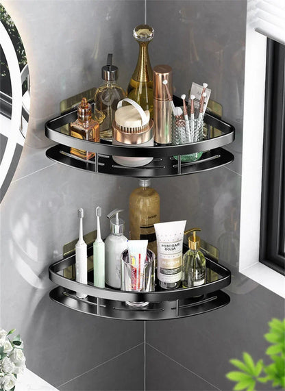 Bathroom Shelf Aluminum Alloy Shampoo Rack Makeup Storage Organizer Shower Shelf Bathroom Accessories No Drill Wall Corner Shelf